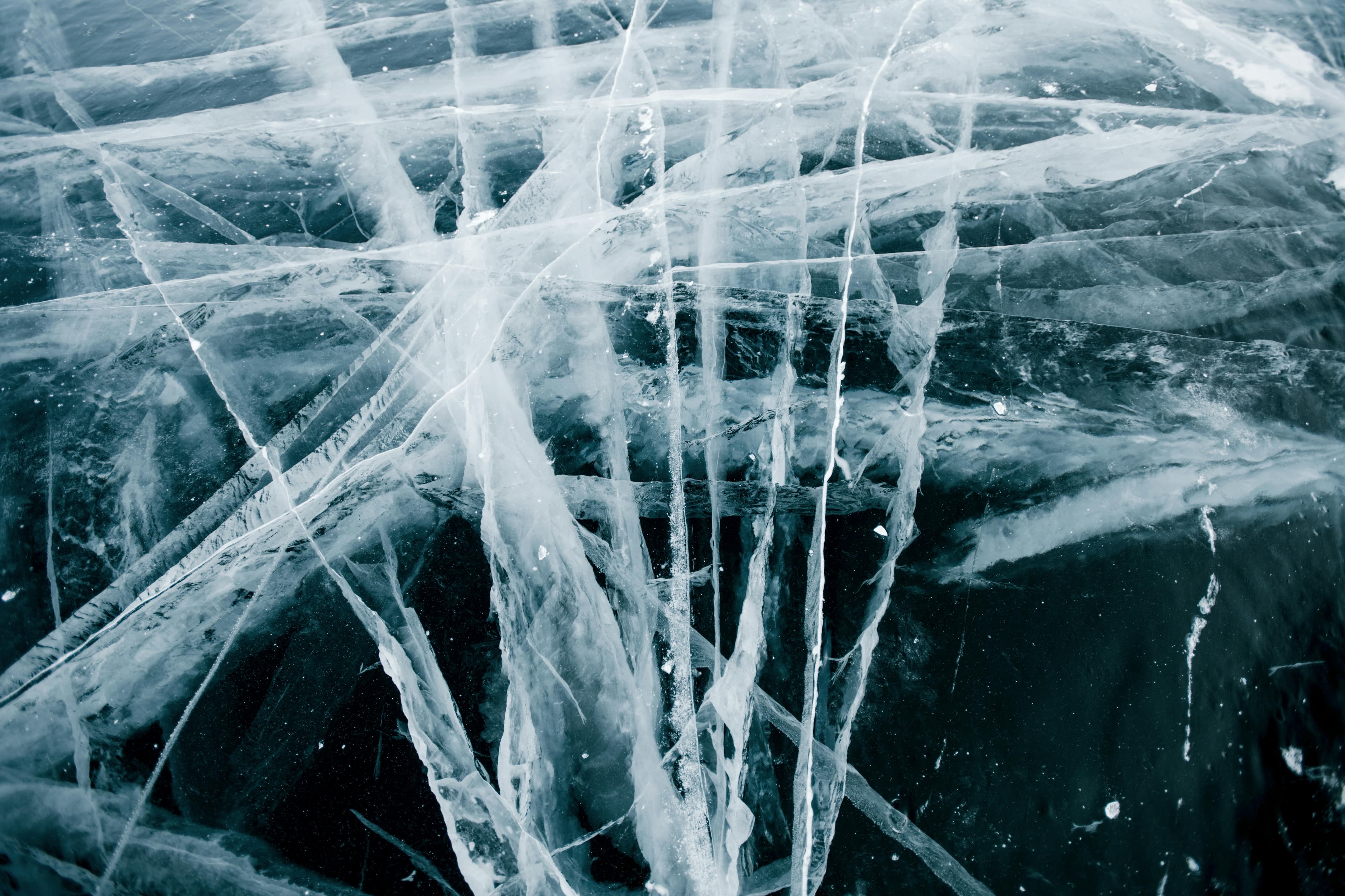Cracked ice surface close-up for cryotherapy studio